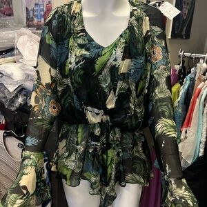 Floral Sheer Green Blouse